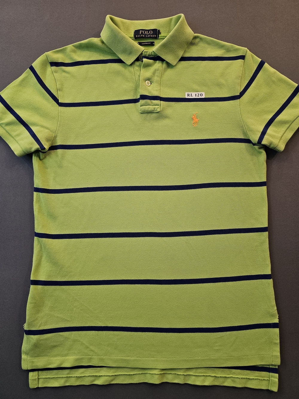 Polo Ralph Lauren Custom Fit Striped Polo – Lime Green/Navy (Men’s)
